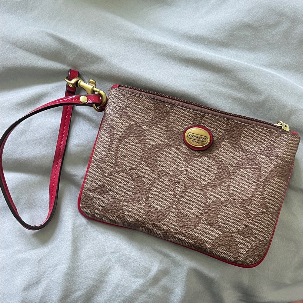 Coach Wallet in Brown with Red Trim and Gold Accent
